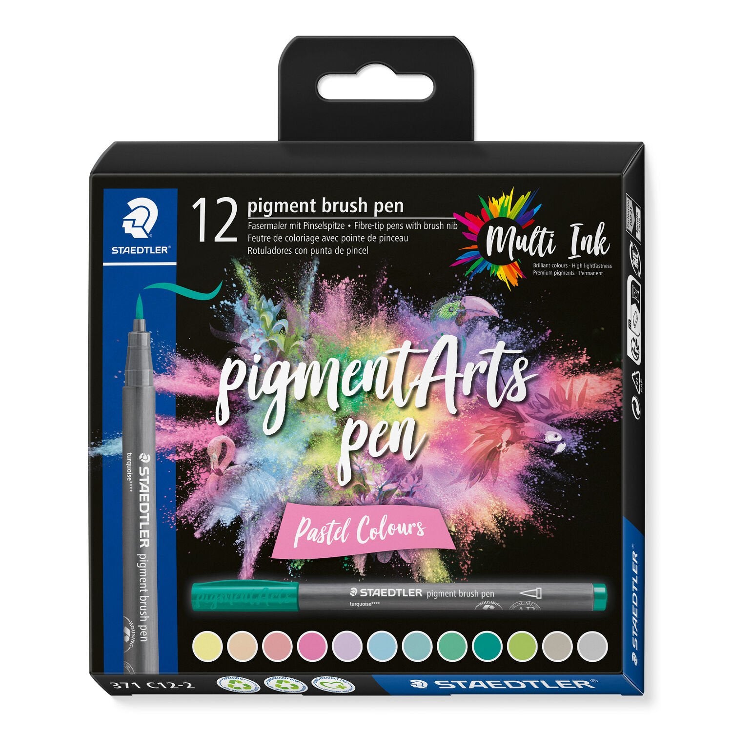 STAEDTLER Brush Pen Set – 12 Stk., 12 Farben, Pastell, wasserfest
