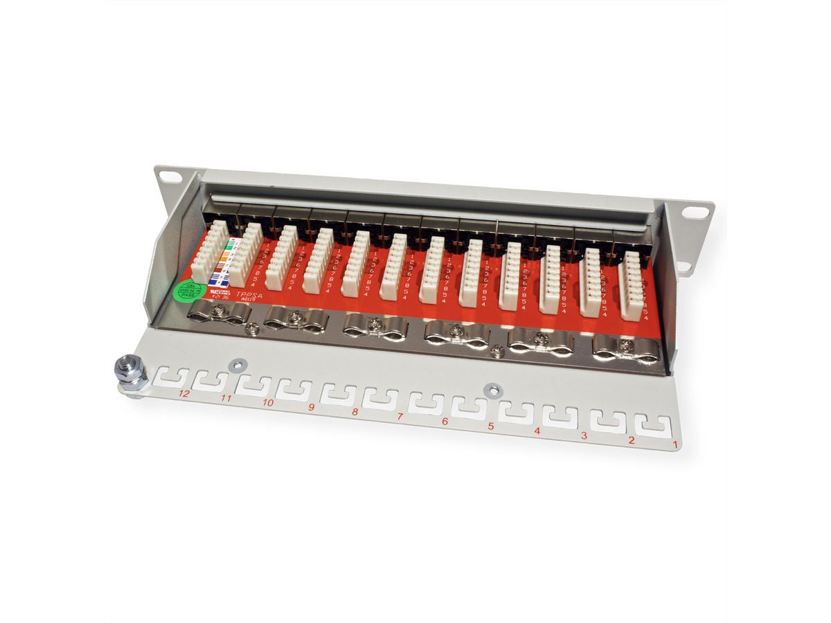 ROLINE 10" Patchpanel – 12× RJ-45, Kat.6A (Klasse EA), geschirmt, 1 HE, Krone LSAplus