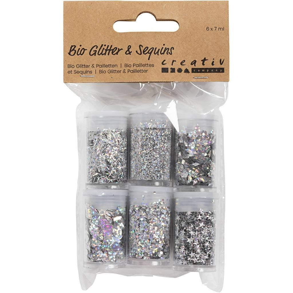 Creativ Company Glitzer-Set, silber, Set à 6, Tuben à 5 g
