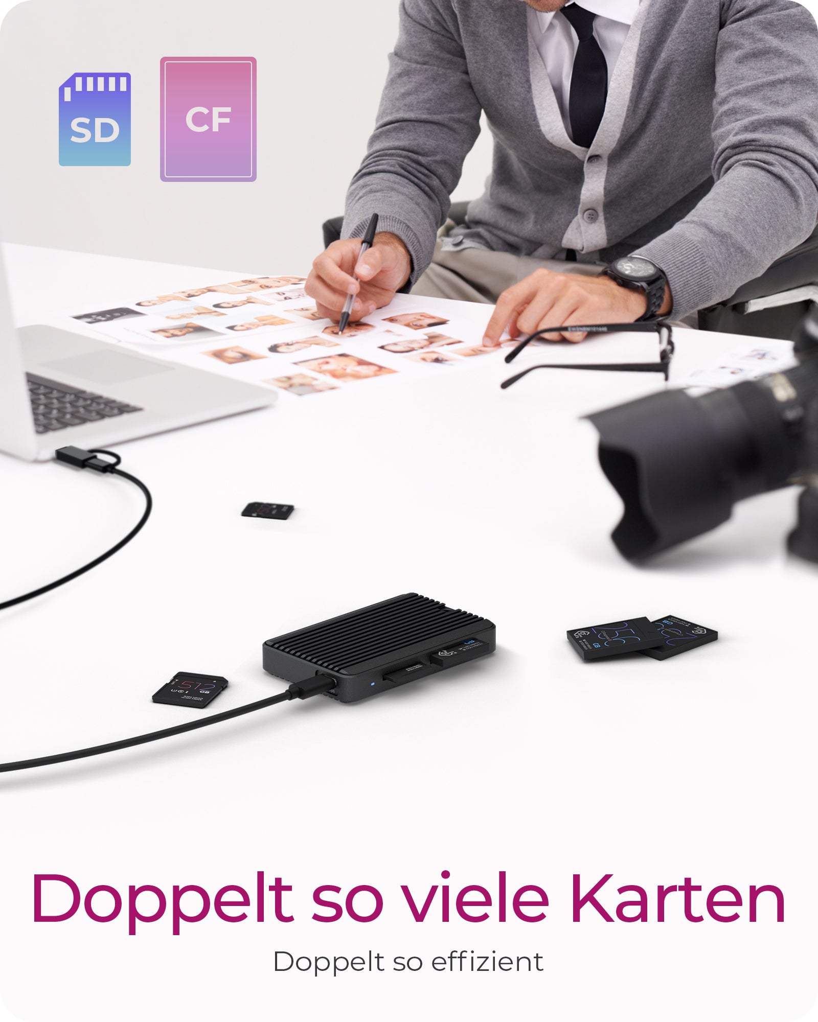 ICY BOX USB-Kartenleser USB-C – CFexpress, SD – USB 3.2 Gen 2 (10 Gbit/s) – LED-Anzeige – für Windows, macOS