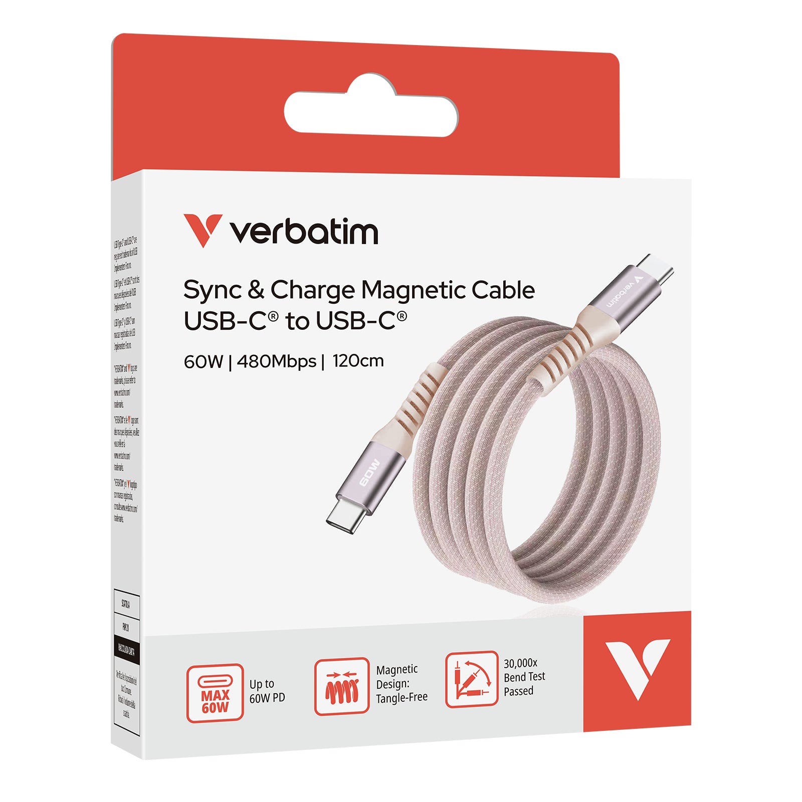 Verbatim USB-C auf USB-C Kabel – USB 2.0 (480 Mbit/s) – 1,2 m – PD 60 W – für iPhone, Galaxy und mehr