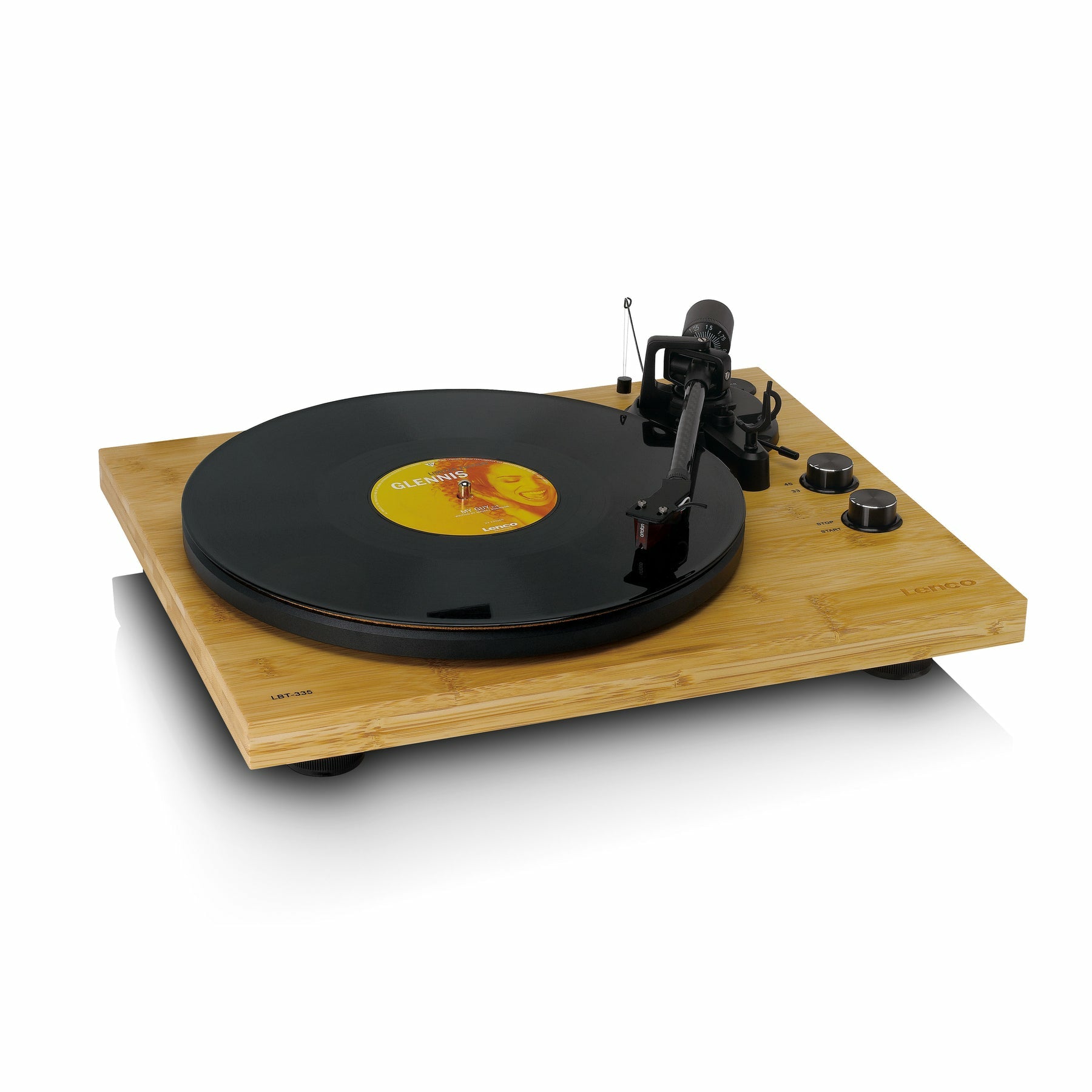 Lenco LBT-335BA – Plattenspieler (Riemenantrieb, Start-Stop), Bluetooth 5.2, Phono-Vorverstärker, 33⅓/45 U/min – Bambus
