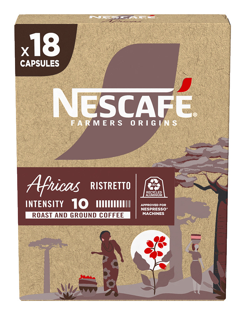 Nescafé Farmers Origins Africas – Kapseln für Nespresso – Ristretto, Intensität 10, 18 Kapseln