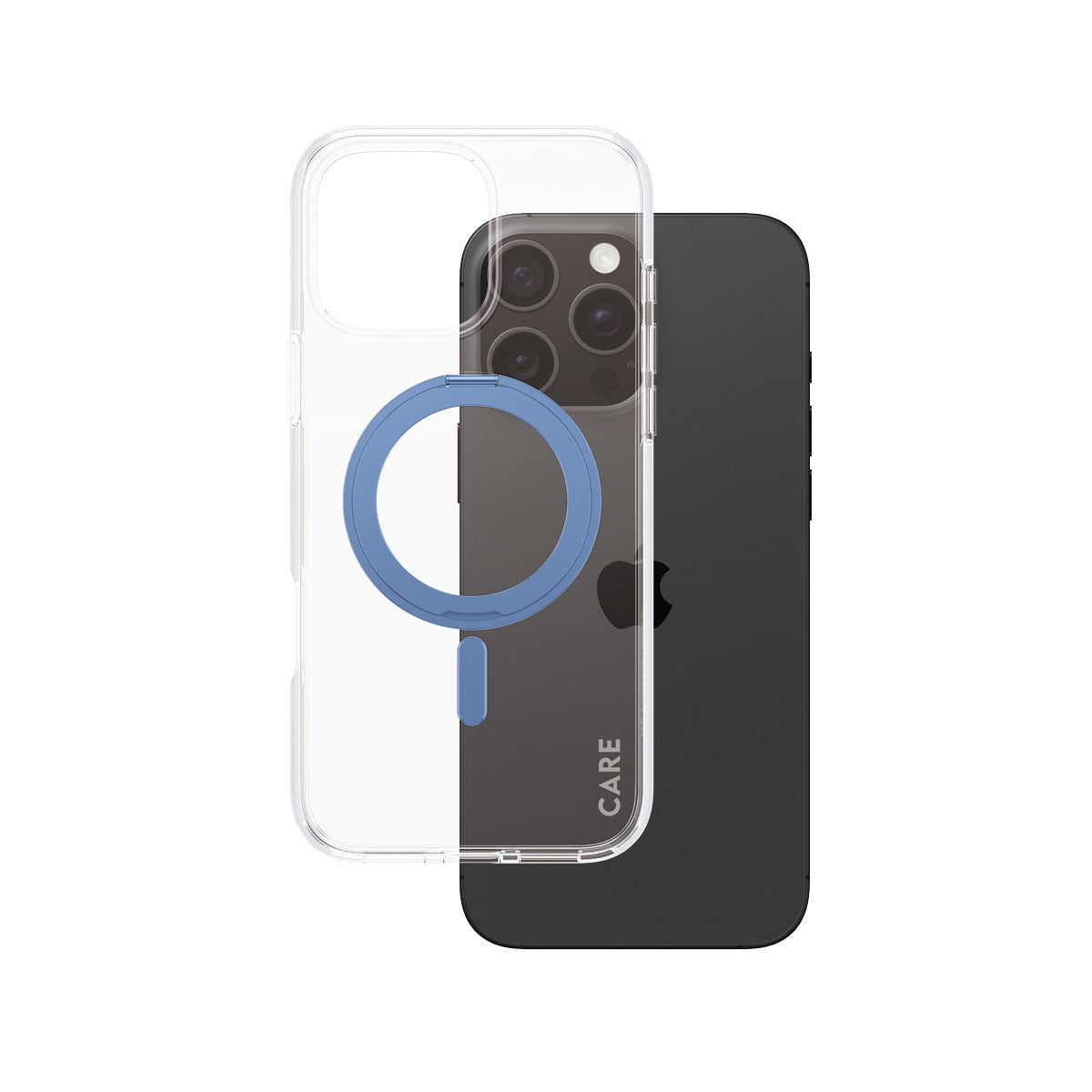 PanzerGlass CARE – Backcover – für Apple iPhone 16 Pro Max – transparent/blau – MagSafe-kompatibel, mit Standfuss