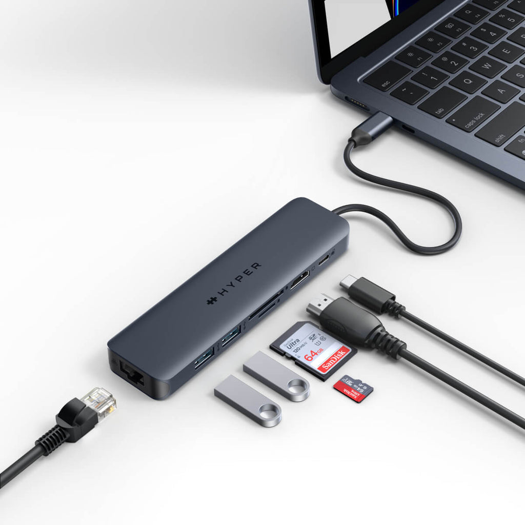 Targus HD4003GL Multiport-Adapter – USB-C, 1× HDMI, 2× USB-A, 100 W PD, GbE, SD/microSD, für Windows/Mac