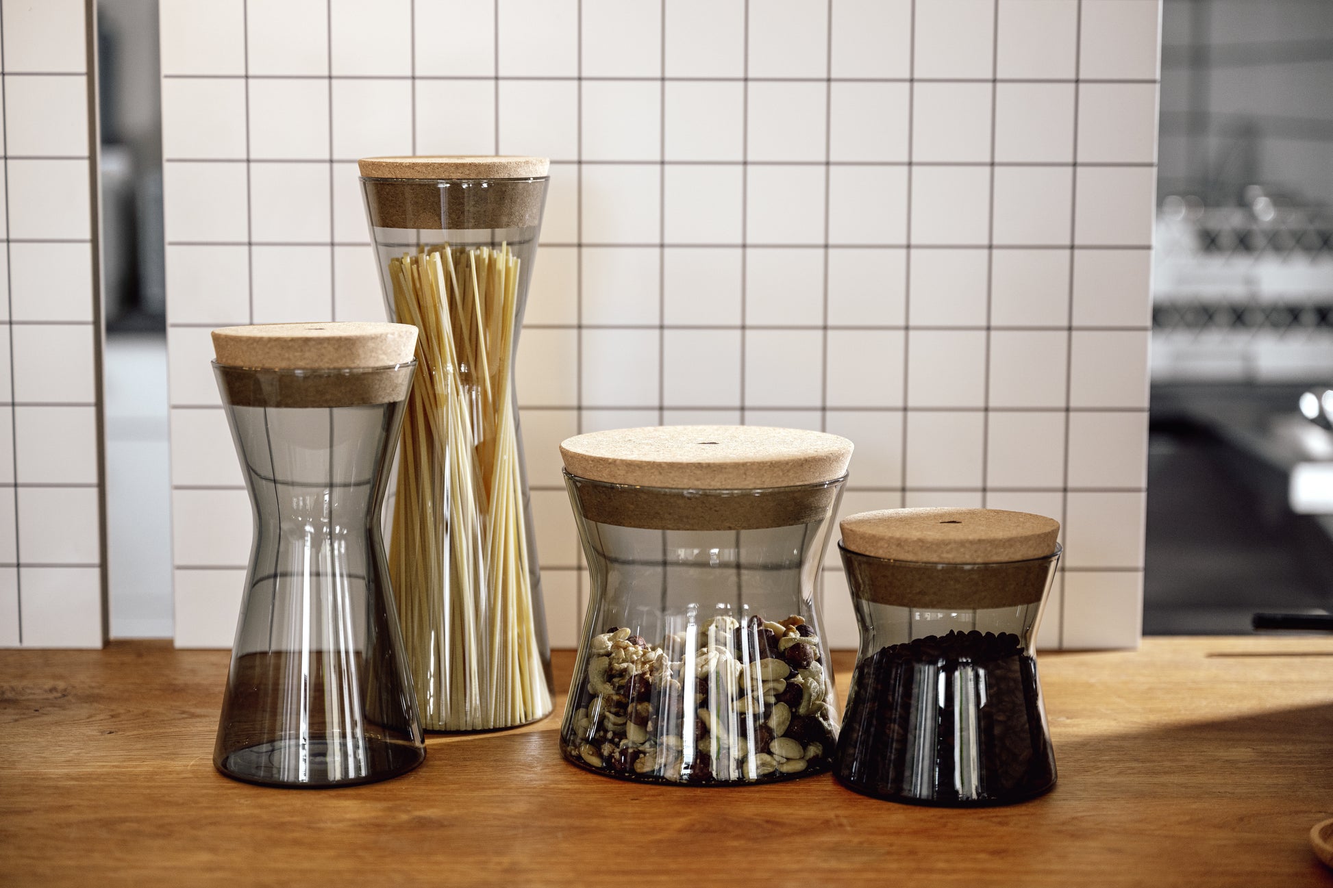 LEONARDO Vorratsdose 800 ml, Ø 12 × 14 cm, Glas (Borosilikat)/Kork, Grau