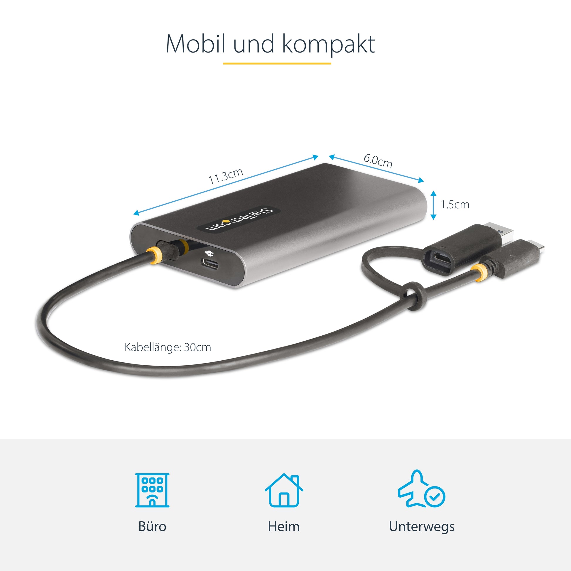 StarTech.com USB-C Multi-Monitor-Adapter USB-C zu 2× HDMI – 4K @ 60 Hz, 0,3 m, für Windows/Mac/Linux