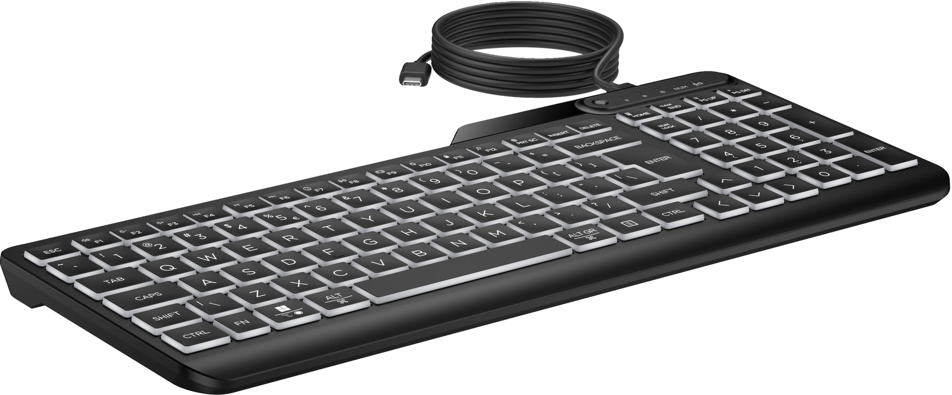 HP 405 – Tastatur – Membran – kabelgebunden, USB-C – QWERTY (US-INT) – beleuchtet – schwarz