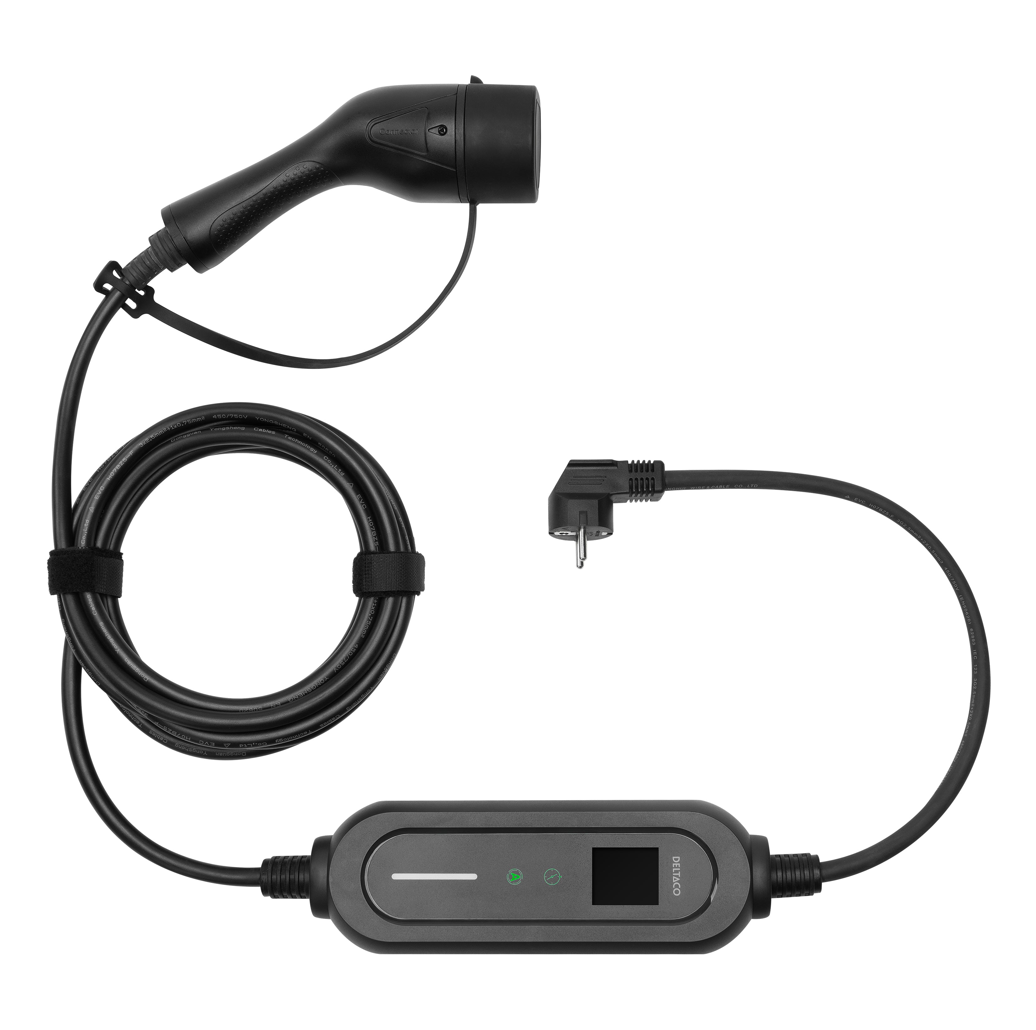 Deltaco Adapterkabel, Typ 2–CEE 7/7, 5,5 m, IP66, mit Überhitzungsschutz – Schwarz