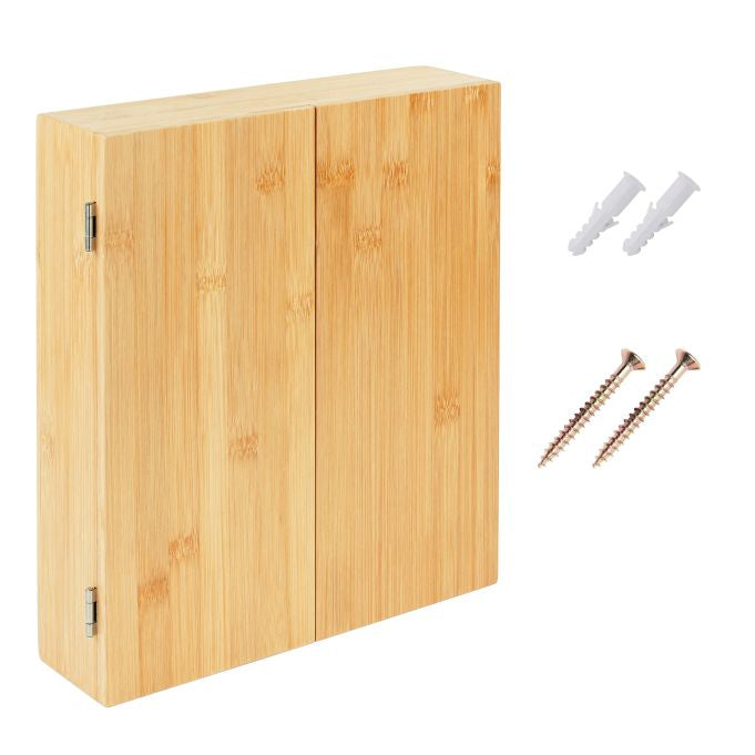 Relaxdays Teebeutelbox Bambus/Edelstahl, 9 Fächer, 26,5 × 7 × 31 cm, Hellbraun