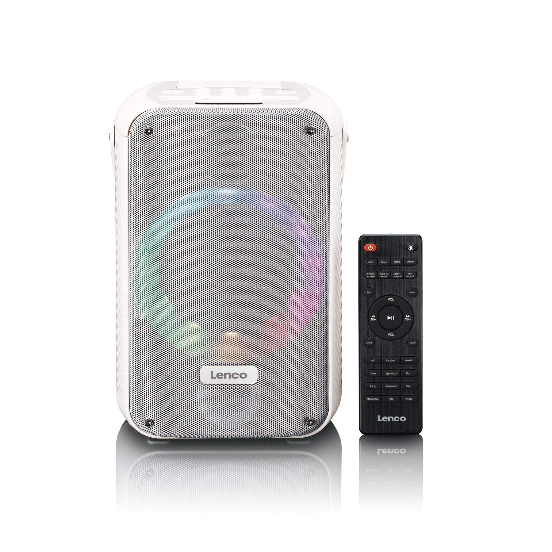 Lenco BTC-060WH – Bluetooth-Lautsprecher – 20 W, 12 h Akku, mit drahtlosem Mikrofon, Weiss
