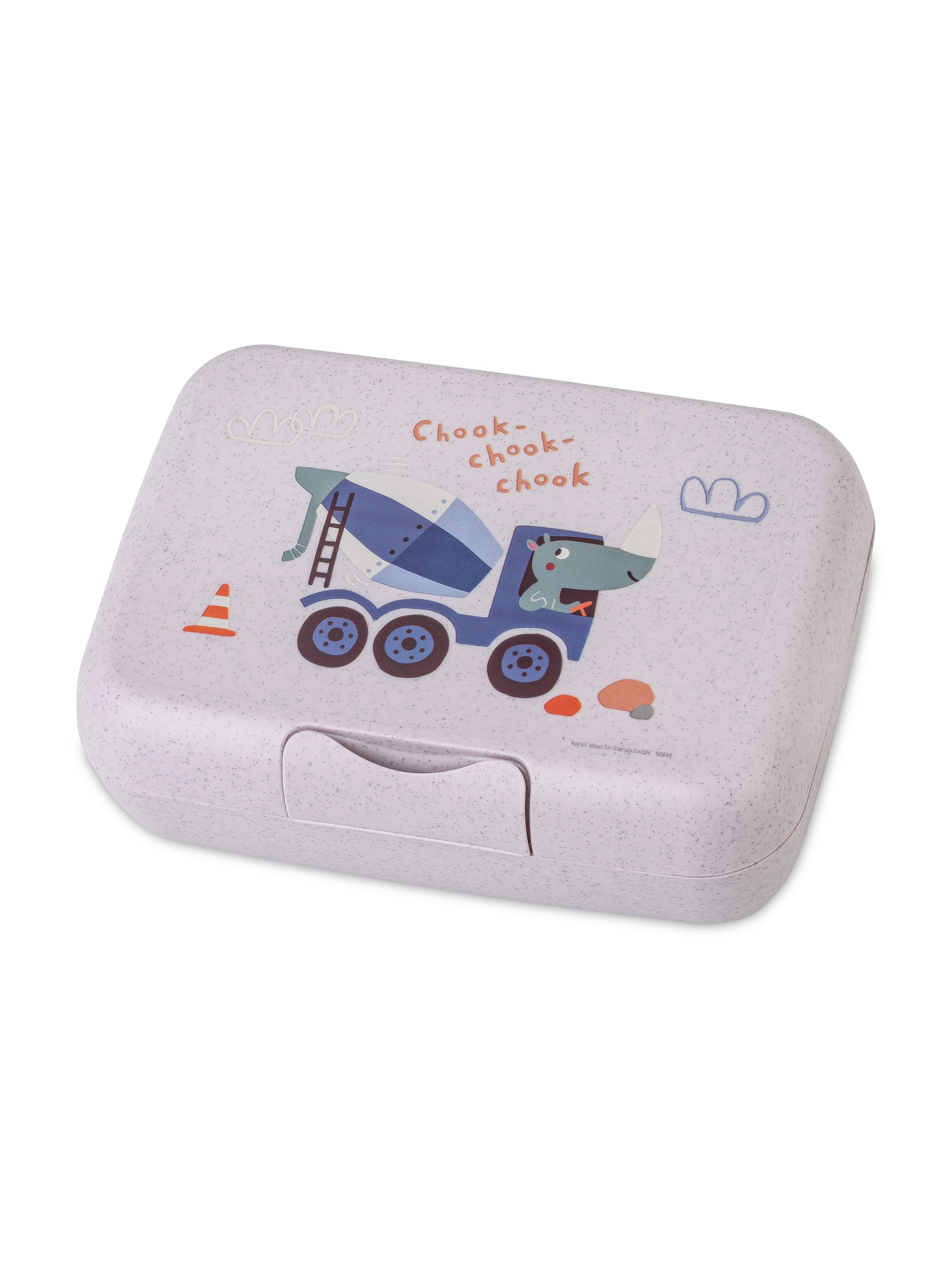 Koziol Candy L Trucks – Lunchbox 19,0 × 13,5 × 6,5 cm, Biokunststoff, mit Trennschale, mehrfarbig/grau