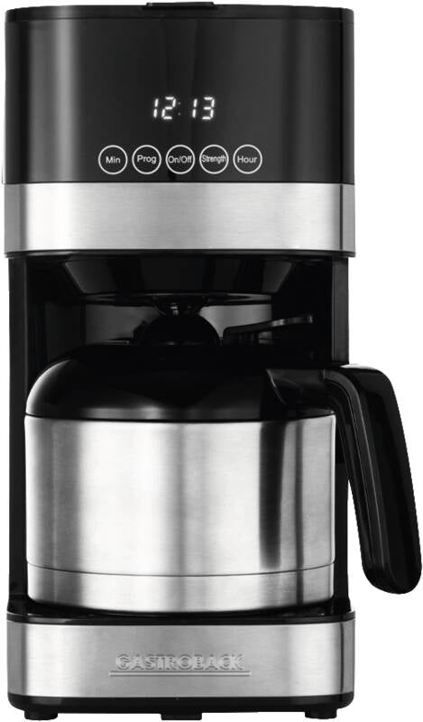 Gastroback 42701 S Filterkaffeemaschine – 10 Tassen, 1,3 l, Karaffe, Silber/Schwarz