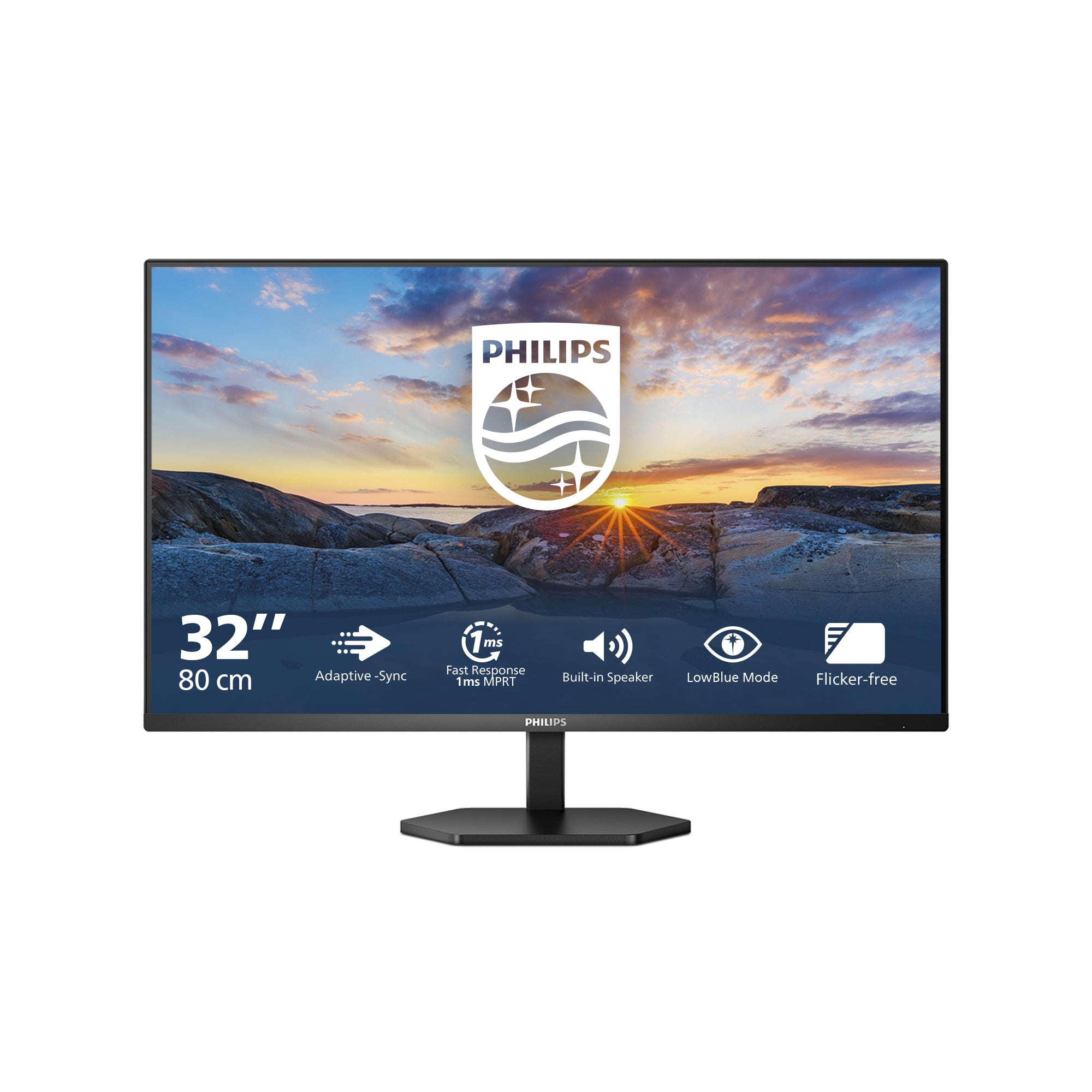 Philips 32E1N3100LA/00 – Monitor, 31,5", VA, 75 Hz, 300 cd/m², Adaptive Sync, VESA 100 × 100, Schwarz