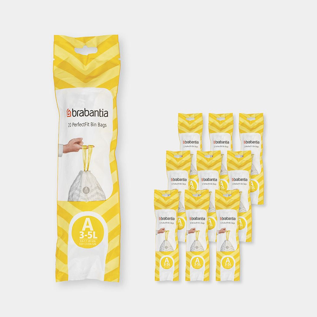 Brabantia Kehrichtsack für PerfectFit A – 5 l, mit Zugband, PE, weiss, 270 × 290 mm, 20 Stk