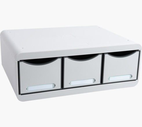 Exacompta TOOLBOX MAXI Schubladenelement – 3 Schubladen, für A4, Grau, B 355 × H 135 × T 270 mm