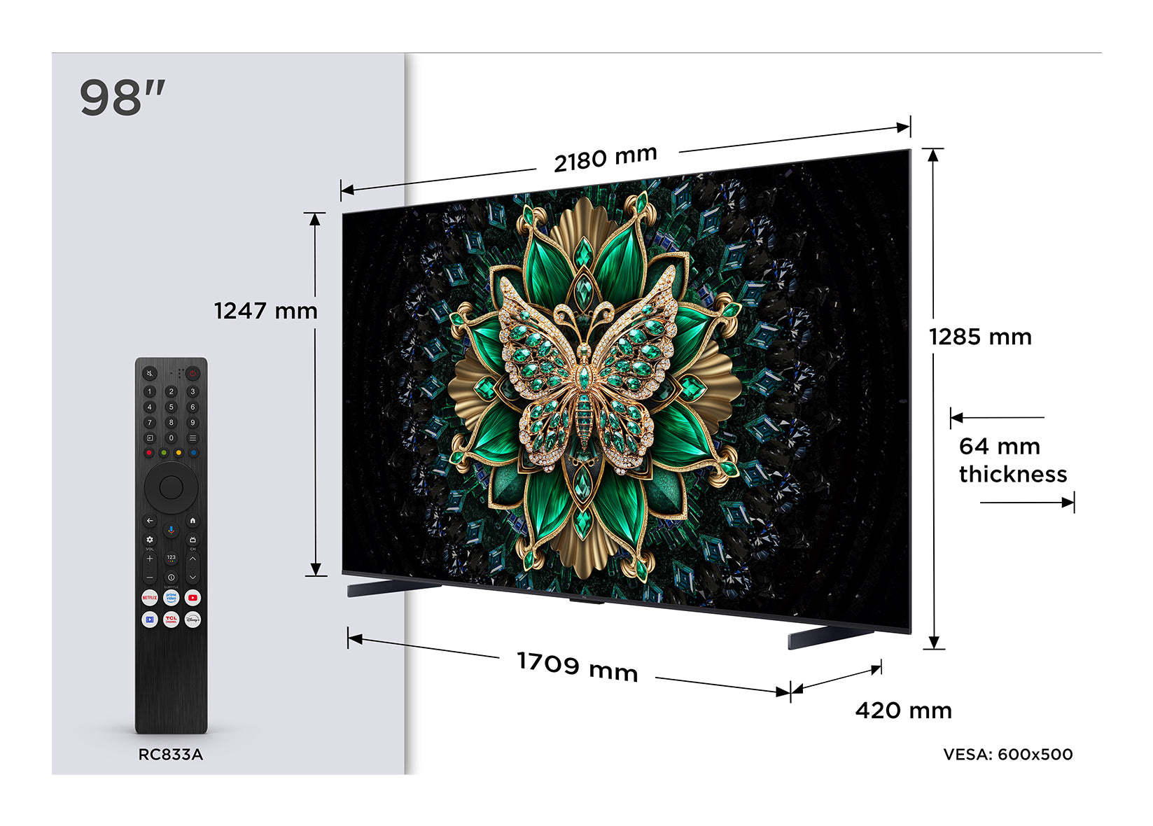 TCL 98C6K – 98" Mini-LED QLED UHD 4K, Google TV, Dolby Vision (2025)