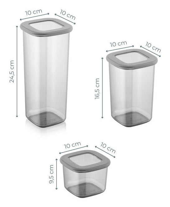Hermia Vorratsdose 3er-Set, 1,75 l/1,2 l/550 ml, Polypropylen (PP), Grau/Transparent
