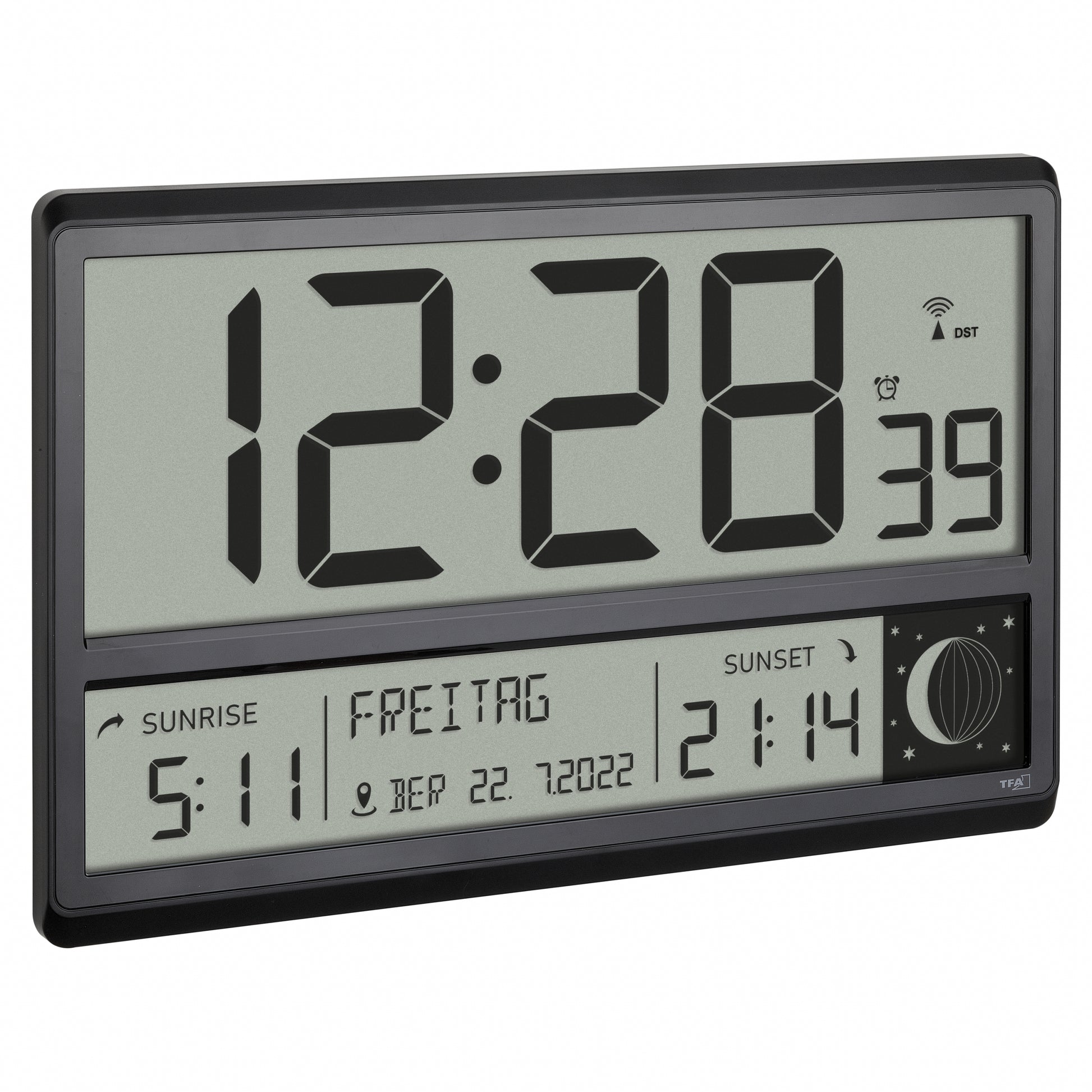 TFA-Dostmann TFA Dostmann Wanduhr – Digital, Funk, lautlos, 36 × 23,5 × 2,8 cm, Schwarz