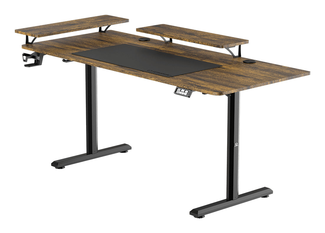 Ultradesk Highlander XXL Gaming-Tisch – 160 × 70 cm, elektrisch höhenverstellbar, braun, Carbon