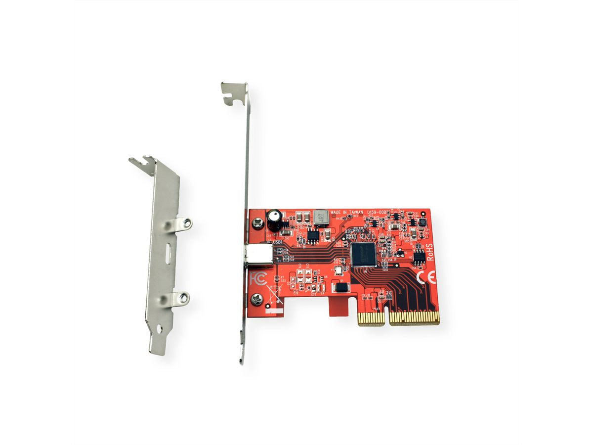 ROLINE PCIe USB-C Karte – 2× USB 3.2 Gen 2x2 (20 Gbit/s) – PCIe 3.0 x4, Low-Profile – für Windows 10/Mac OS X