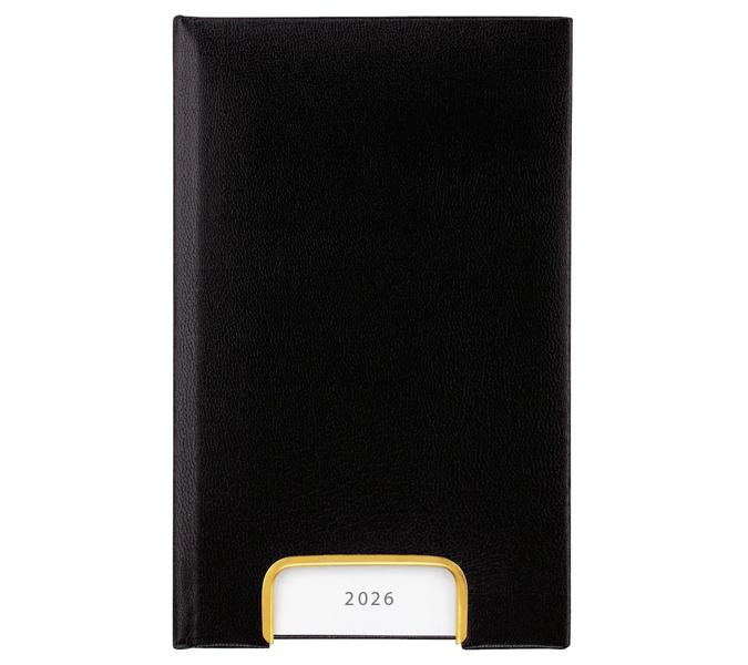 Biella Geschäftsagenda – 1 Tag pro Seite, gebunden, 10,1 × 16,0 cm, 2026, 1-Stunden-Takt, schwarz, FSC