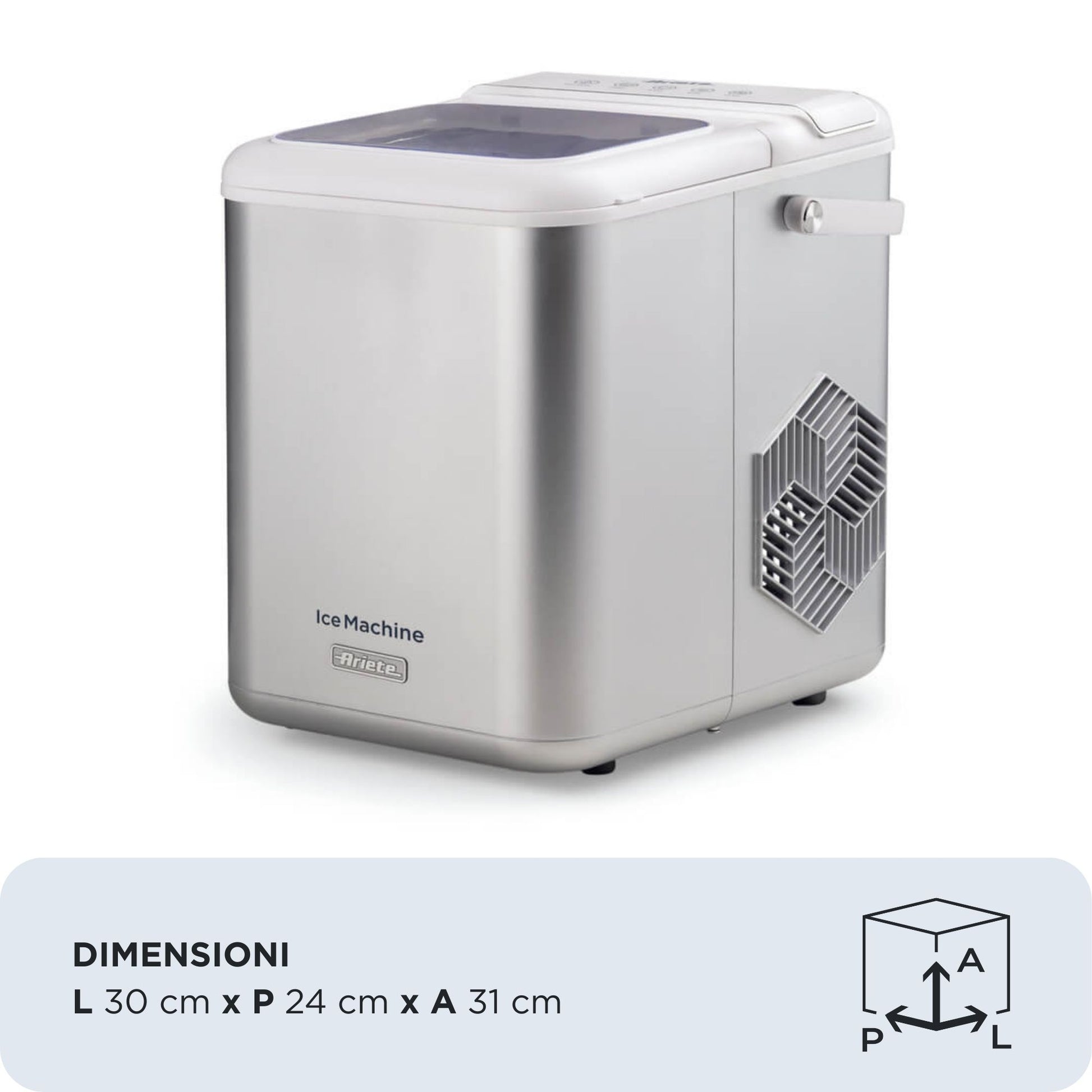 Ariete Eiswürfelmaschine ARI-651 – 12 kg/24 h, 1,4 l Wassertank – Edelstahl