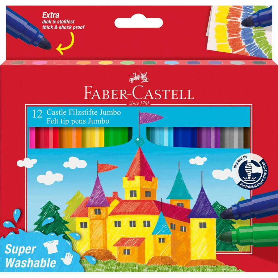 Faber-Castell Jumbo Filzstift – Rundspitze, auswaschbar, 12 Farben