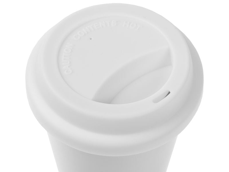 FTM Kaffeetasse To-go – 300 ml, H 15,0 cm, Porzellan, Weiss, mit Deckel, doppelwandig, für Sublimation