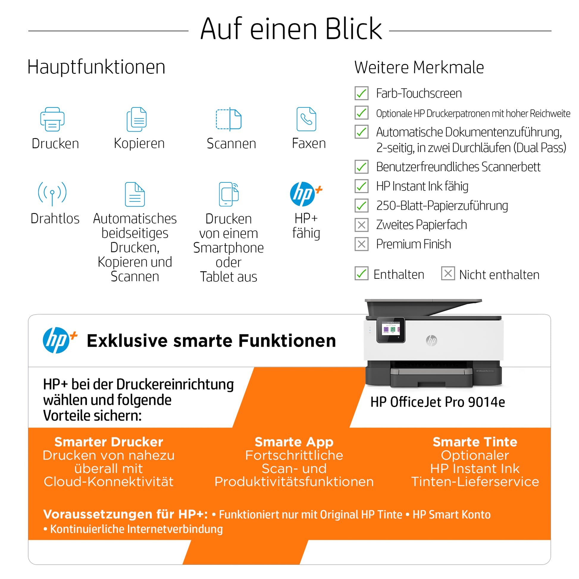 HP OFFICEJET PRO 9014E – Farbtintenstrahl-Multifunktionsdrucker, A4, 4-in-1, Duplex, ADF, WLAN/LAN, AirPrint