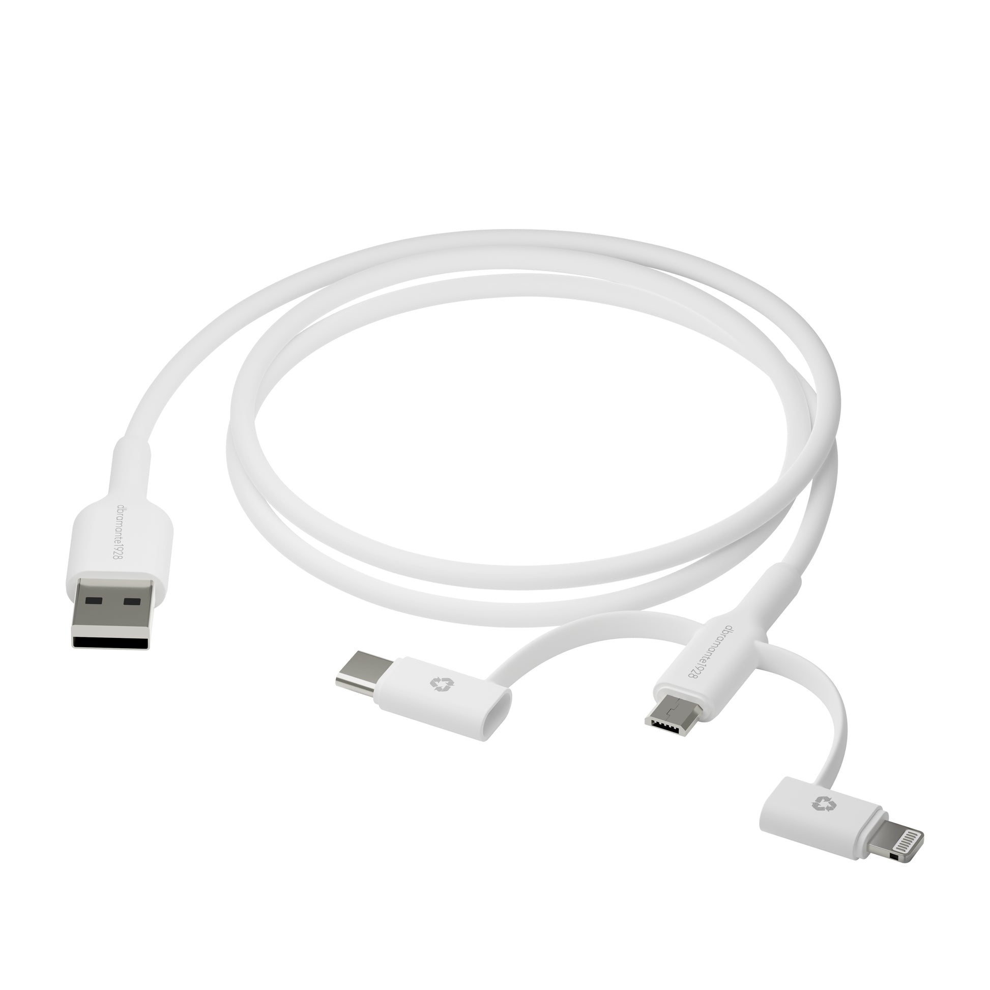 dbramante1928 USB-Kabel – USB-A auf USB-C/Lightning/Micro-USB – 1 m – PD 15 W – Weiss