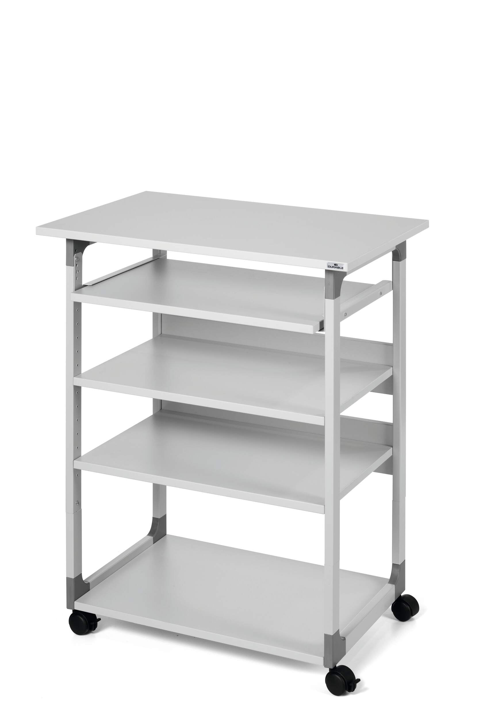 Durable SYSTEM 75 VH IT-/Medizin-Fahrwagen – 75 × 53,4 × 115 cm, höhenverstellbar, grau, Stahl