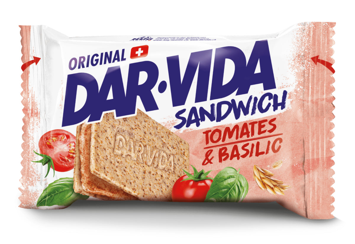DAR-VIDA Crackers Sandwich – Tomate & Basilikum, vegan, 3 × 65 g (195 g)