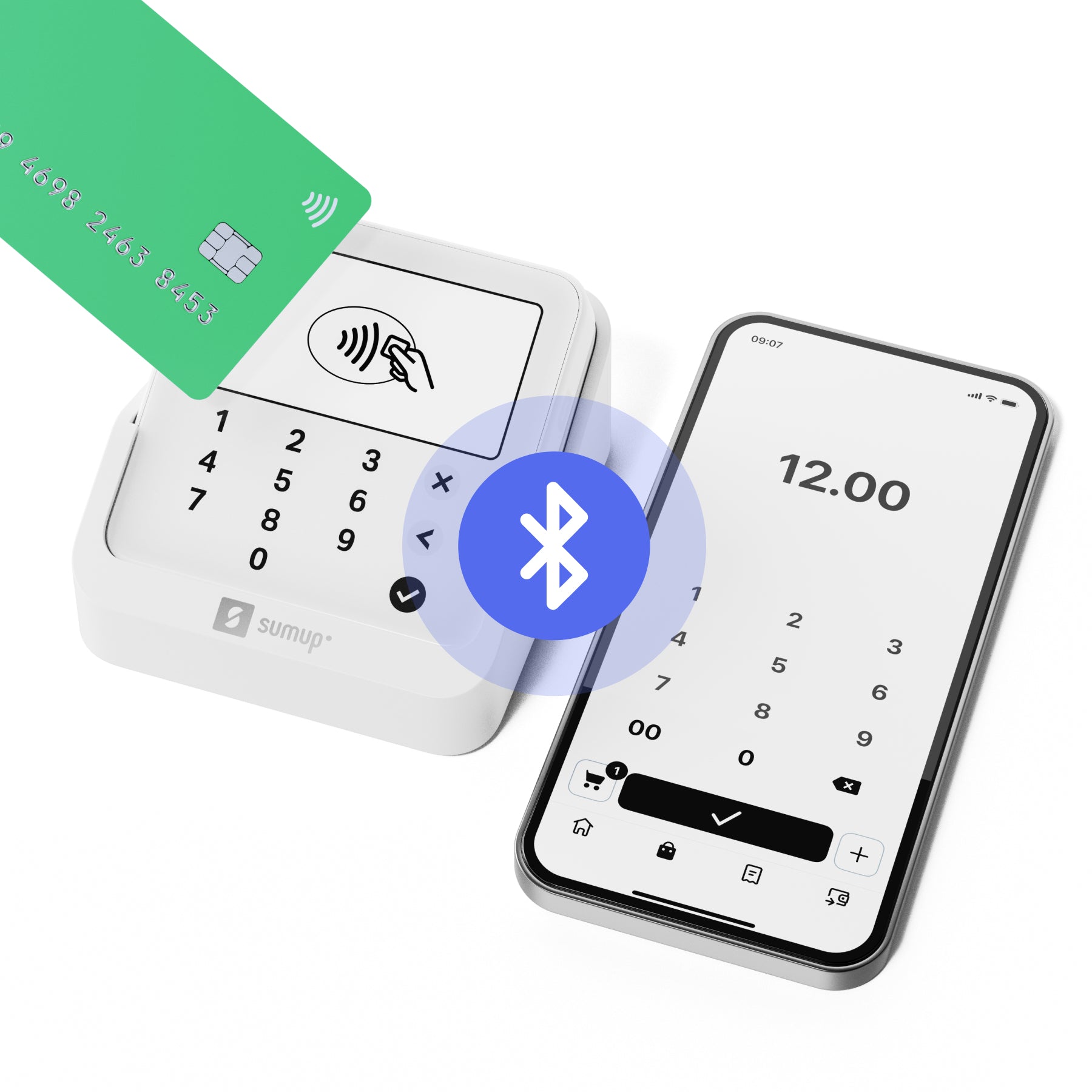 SumUp Solo Lite – Mobiles POS-Terminal – NFC, Bluetooth 4.2, mit Ladestation – Weiss