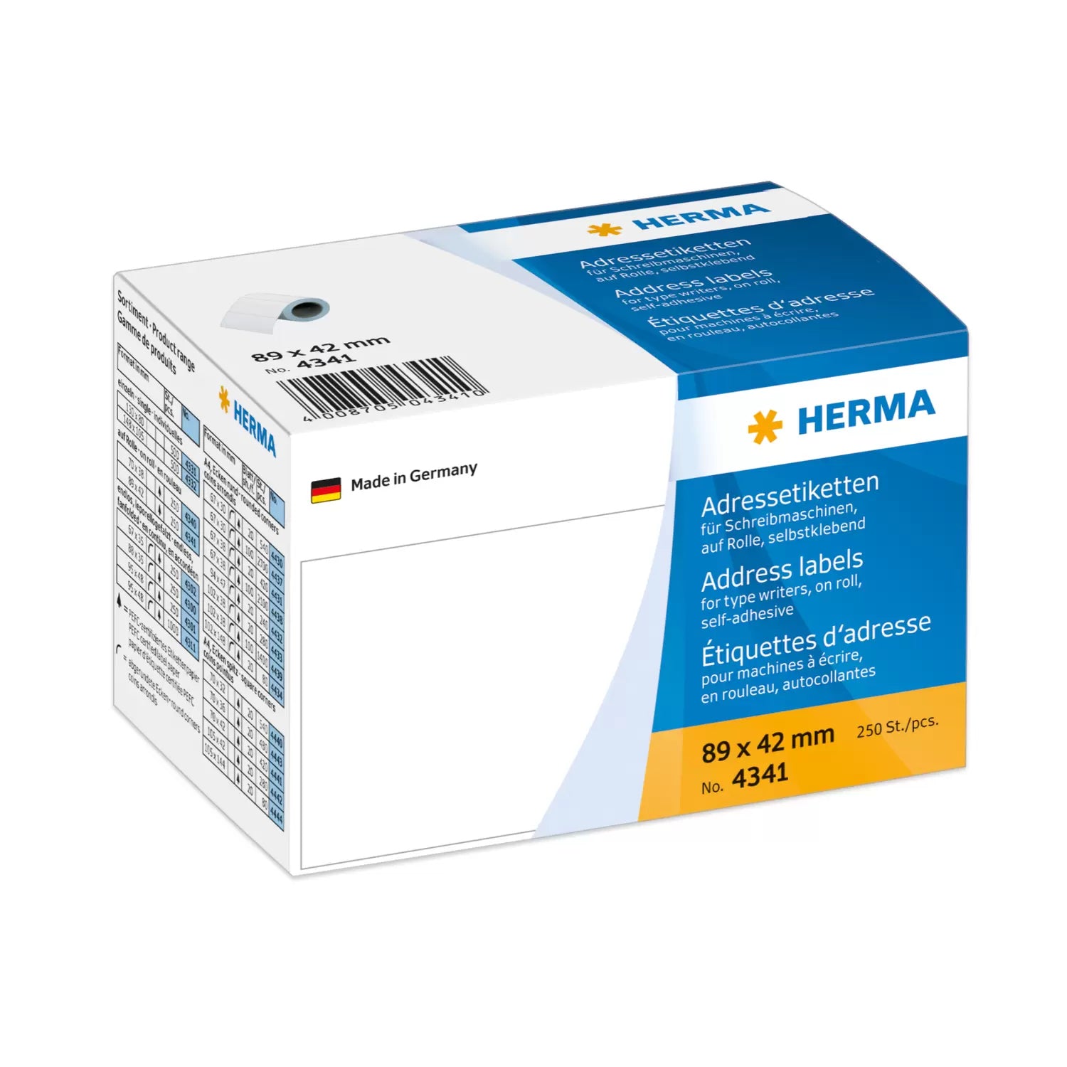 HERMA Adressetiketten auf Rolle, 89 mm × 42 mm, Weiss, Papier, Permanent, 250 Etiketten
