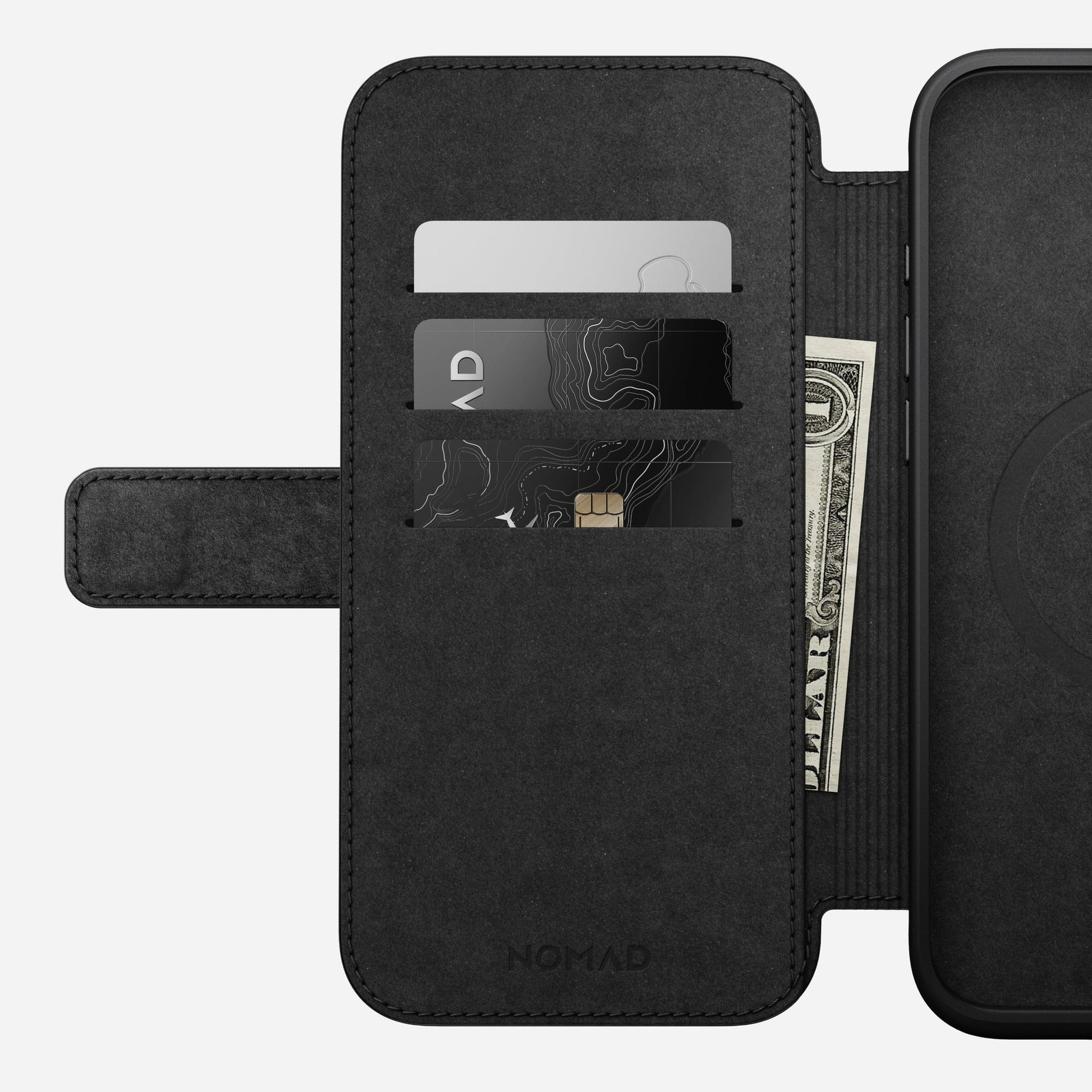 Nomad Booklet-Hülle – für Apple iPhone 16 Plus – schwarz – Leder – mit Kartenfach