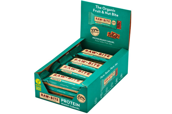 Rawbite Protein-Riegel – Erdnuss-Karamell, bio – 12 × 45 g