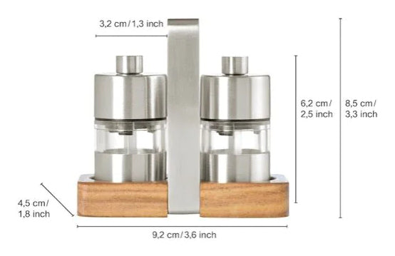 AdHoc Salz- und Pfeffermühlen-Set Ø 4,5 × 5 cm, Edelstahl/Akazienholz, Silber