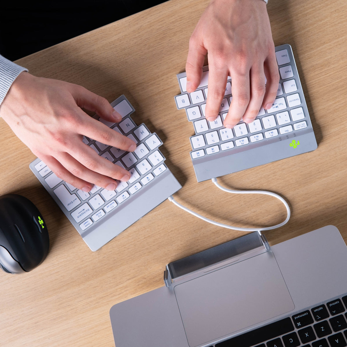 R-Go Tools Split Break – Tastatur, kabellos (Bluetooth), FR-Layout (FR), ergonomisch, Weiss