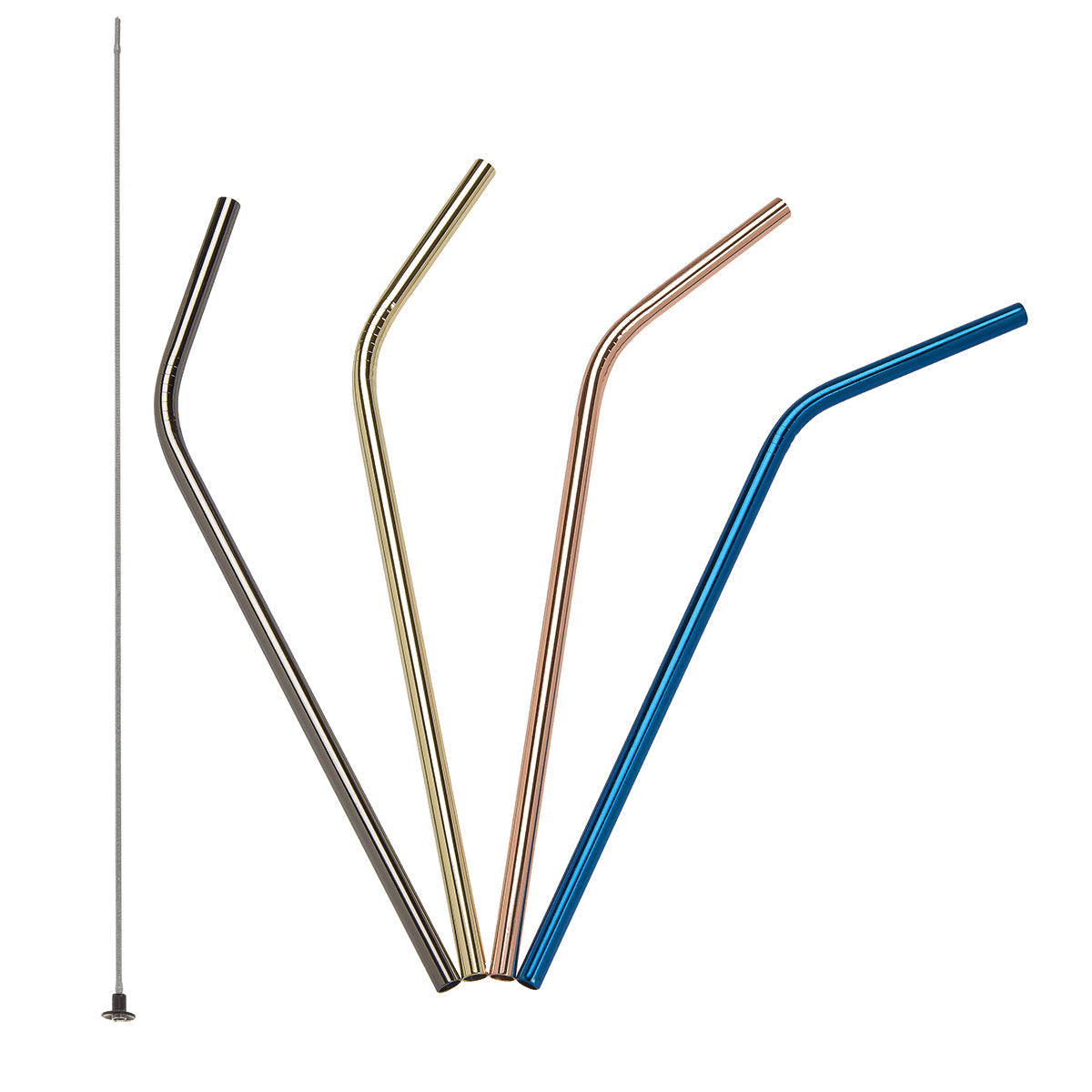 Lurch Gebogene Trinkhalme – Mehrfarbig – Ø 8 mm × 21,5 cm – Edelstahl – 4 Stk – mit Bürste
