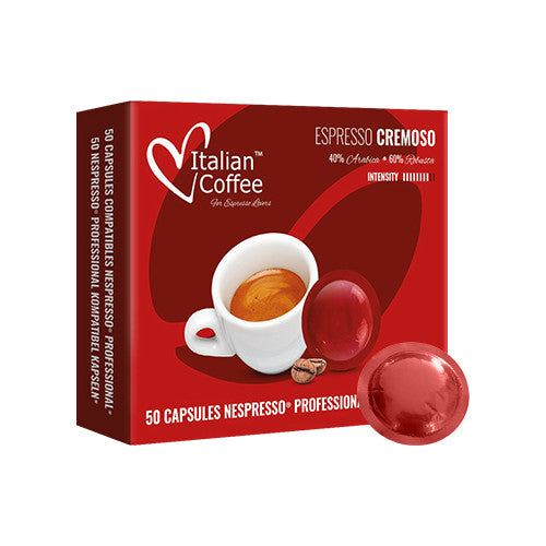 Italian Coffee Cremoso – Kaffeepads für Nespresso – Latte Macchiato, Intensität 8, 50 Pads