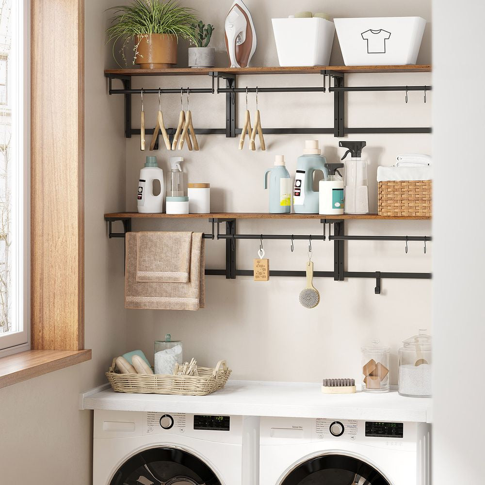 Vasagle Wandgarderobe – 8 Haken, Spanplatte/Stahl, Schwarz/Braun, 40 × 24 × 24 cm