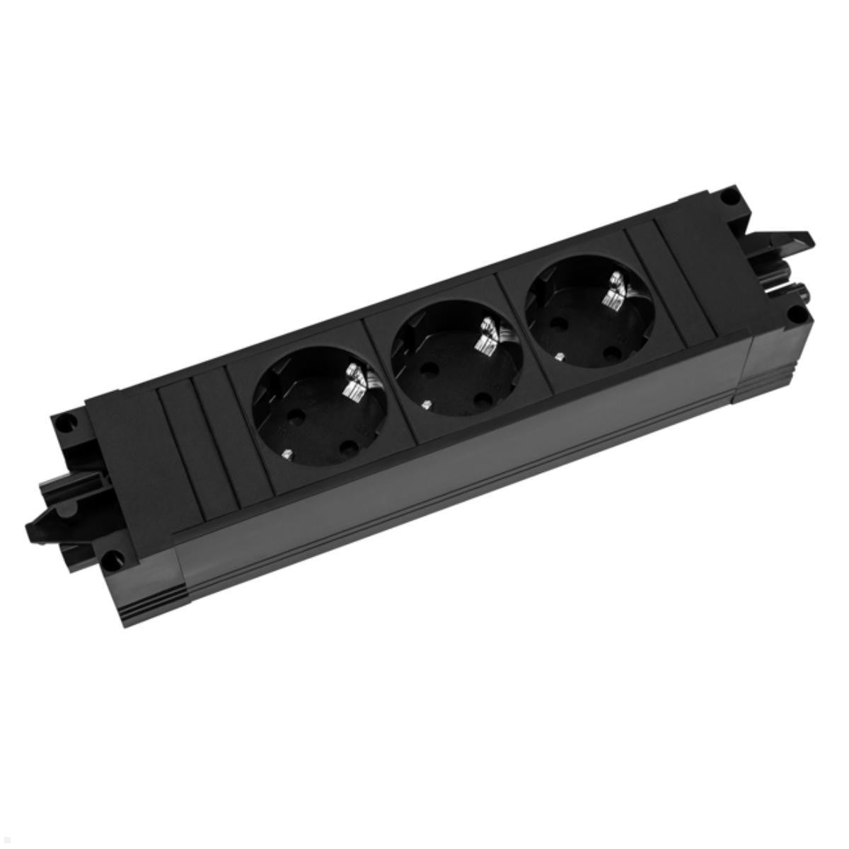 Bachmann Steckdosenleiste – 3× Schuko (Typ F), ohne Schalter, IP20, schwarz