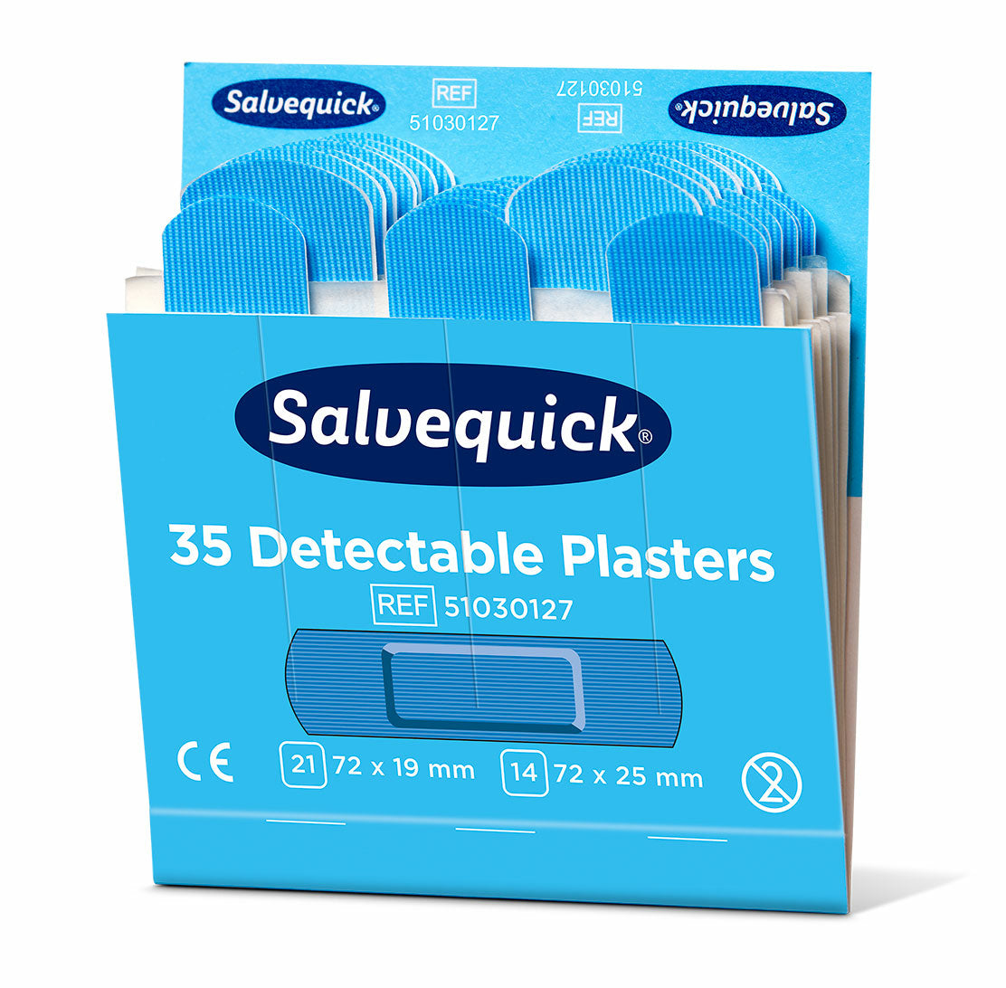 Cederroth Salvequick Pflaster-Nachfüllpackung – detektierbar – blau – sortiert – 6 × 35 Stk.