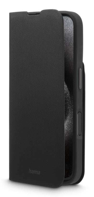 Hama Booklet Eco Premium Folio – für Apple iPhone 16 Pro, mit Ständer, 1 Kartenfach, PU+TPU, Schwarz