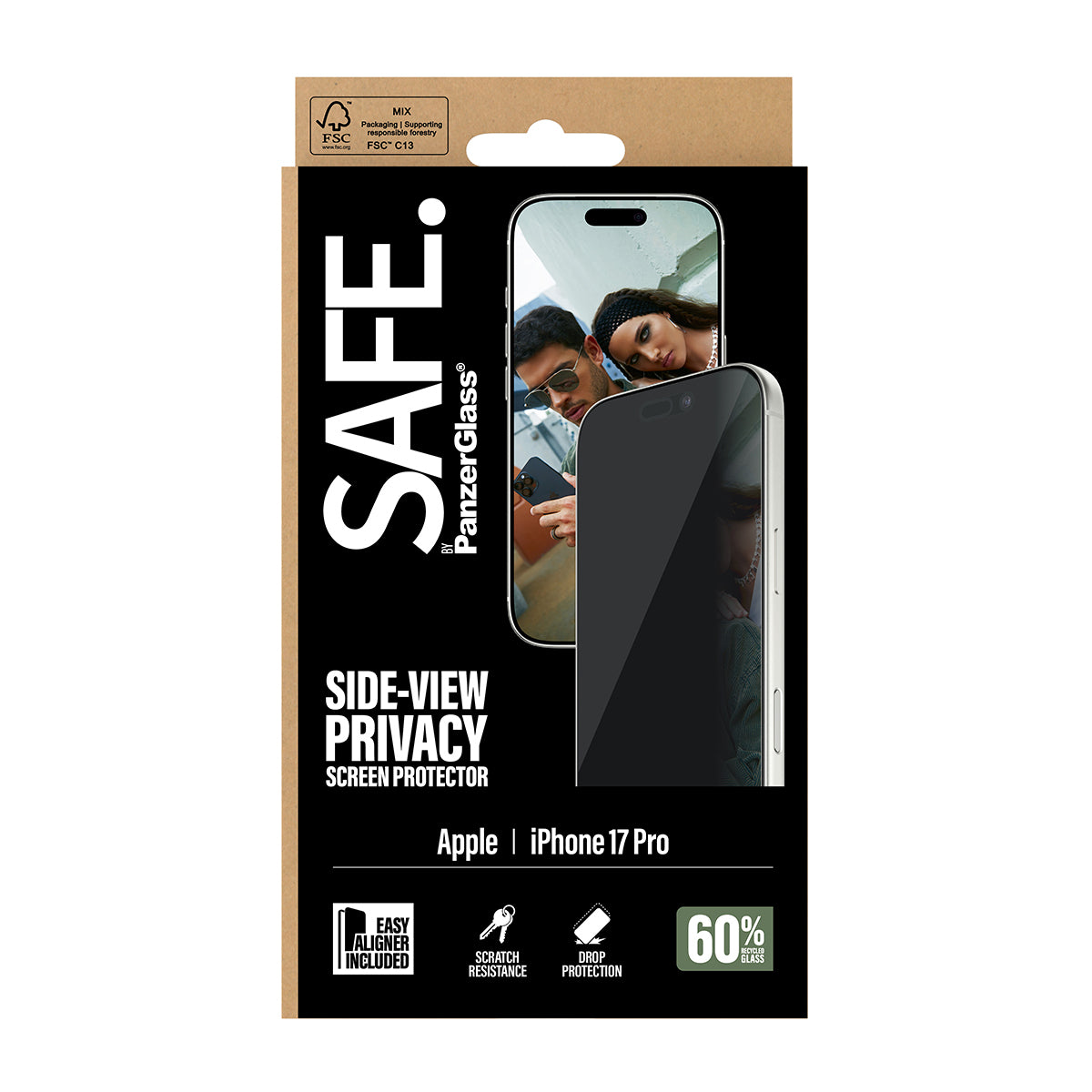PanzerGlass Displayschutzglas Privacy-Filter – für Apple iPhone 17 Pro, kratzresistent, Hartglas