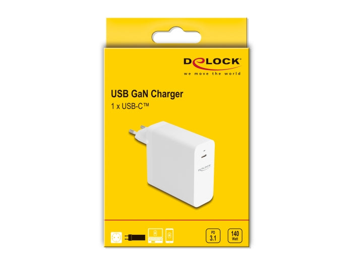 Delock USB GaN Ladegerät – USB-C PD 3.1, Weiss