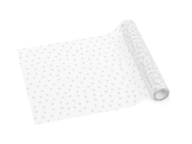 PartyDeco Tischläufer – 36×900 cm, Polyester, Weiss, Herz