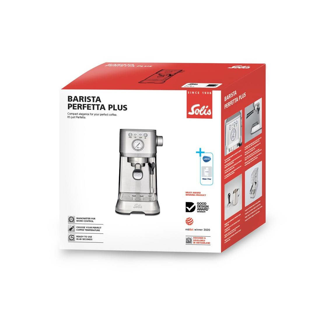 Solis Barista Perfetta Plus Typ 1170 Siebträgermaschine – 15 bar, 1,7 l, 2 Tassen, Silber