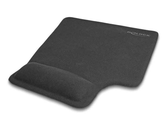 DeLOCK Mauspad mit Handgelenkauflage – Linkshänder, Gummi, Schwarz – 220 × 170 mm – rutschfest